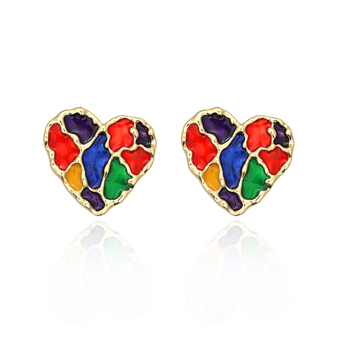 Colourblock Drip Glaze Earrings in the shape of a love heart