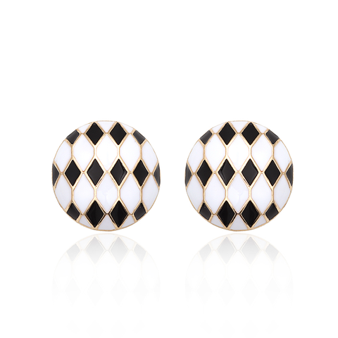 Black and White Checkered Simple Earrings