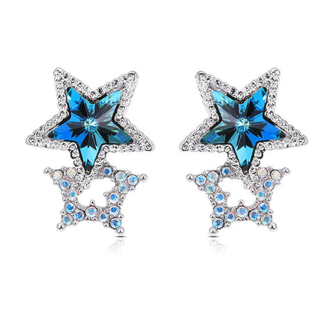 Blue Pentagram Star Crystal Earrings