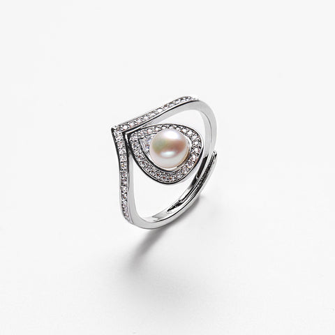 Silver and white pearl opening ring