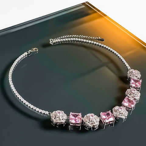 Pink Zirconia Camellia Necklace