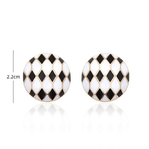 Black and White Checkered Simple Earrings