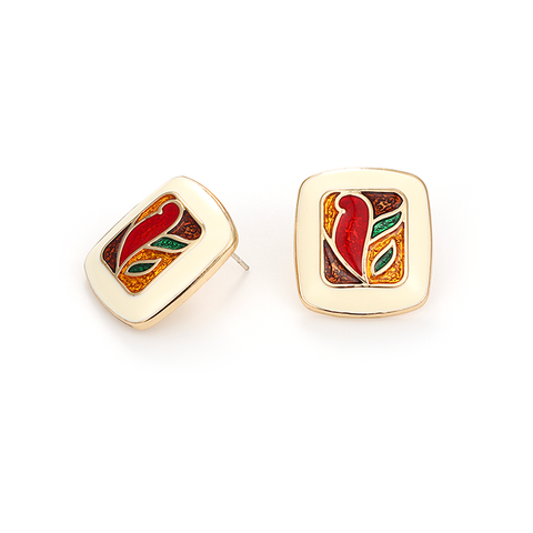 E132Vintage Colour Block Enamel Stud Earrings