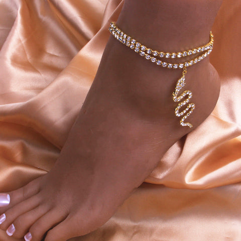 Europe and the United States wind fashion snake pendant double anklet