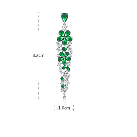 Cherry Blossom Tassel Emerald Drop Crystal Earrings