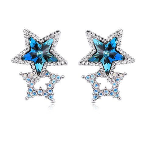 Blue Pentagram Star Crystal Earrings