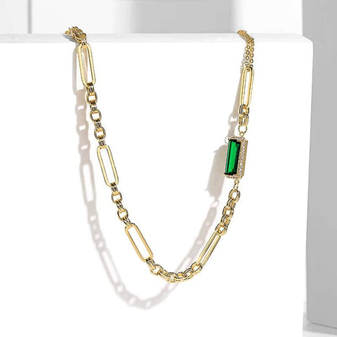 Champagne Gold Metallic Style Green Crystal Necklace