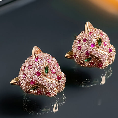 Unique and delicate leopard head earrings