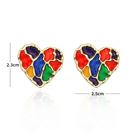 Colourblock Drip Glaze Earrings in the shape of a love heart