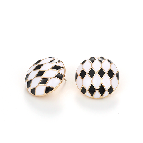 Black and White Checkered Simple Earrings