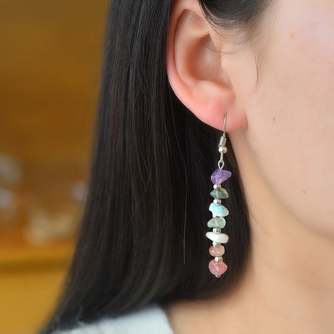 Natural Crystal Mixed Colorful Crushed Stone Earrings