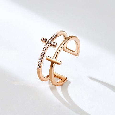 Rose Gold Double Cross Open End Ring