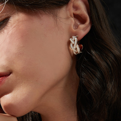 Braided Circle French Stud Earrings in Enameled Gold