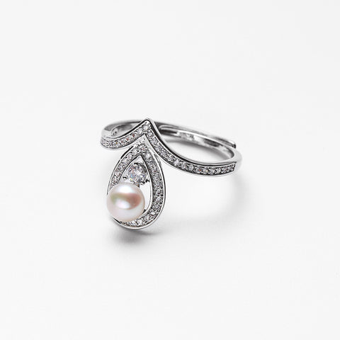 Silver and white pearl opening ring