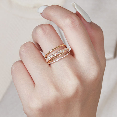 Gold Multi Layers Open End Ring