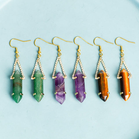 Natural Crystal Raw Stone Hexagonal Prism Earrings