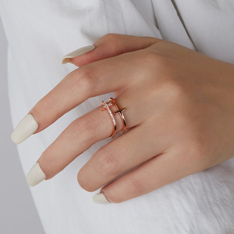 Rose Gold Double Cross Open End Ring