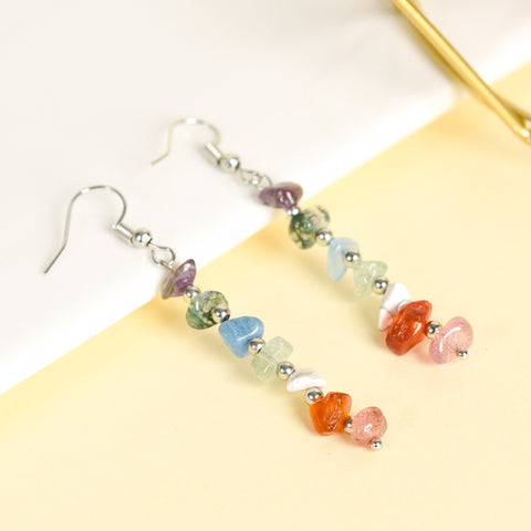 Natural Crystal Mixed Colorful Crushed Stone Earrings