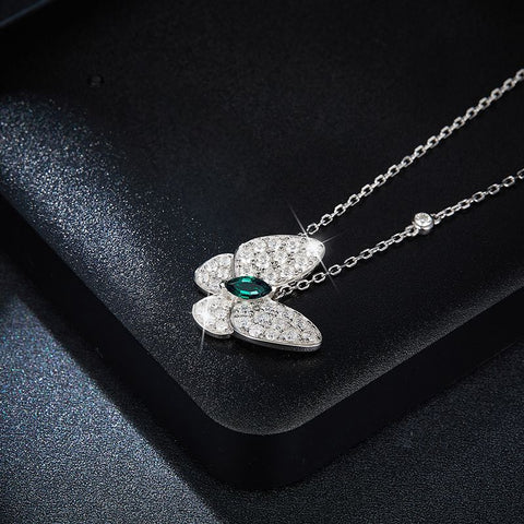 Butterfly Horse Eye Cultured Emerald Micro Set Moissanite Necklace