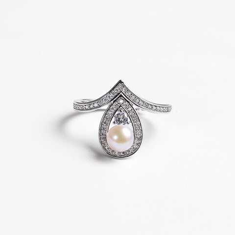 Silver and white pearl opening ring