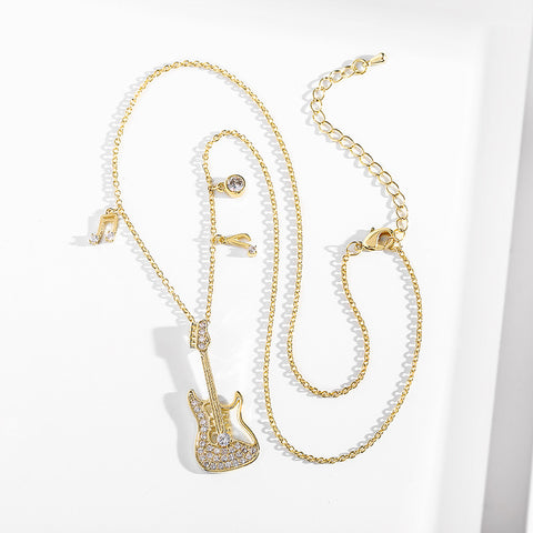 Champagne Gold Guitar Pendant Necklace