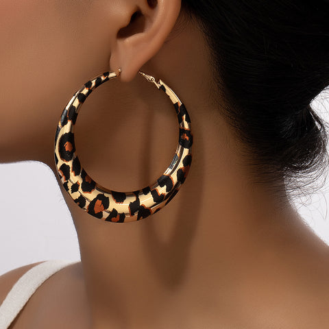 Leopard Print Large Hoop Earrings