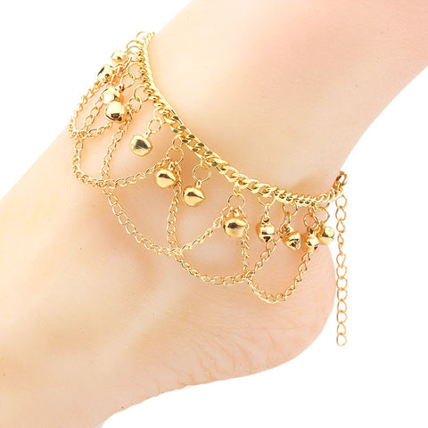 Simple Multi-Layer Wave Tassel Bell Anklet