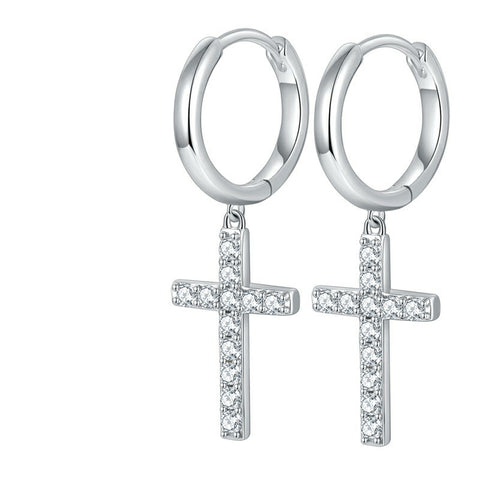 Moissanite Cross Earrings for Men and Women