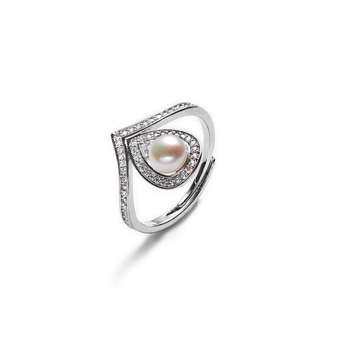 Silver and white pearl opening ring