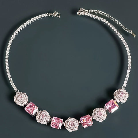 Pink Zirconia Camellia Necklace