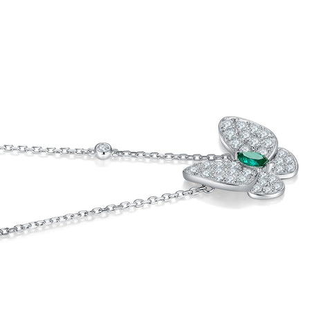 Butterfly Horse Eye Cultured Emerald Micro Set Moissanite Necklace