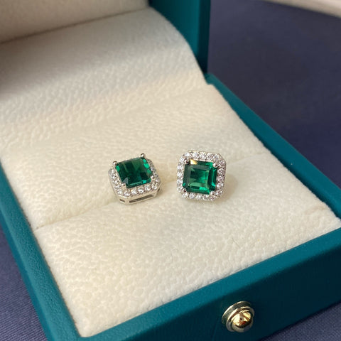 Cultivated Emerald Pagoda Cut 6x6mm Stud Earrings