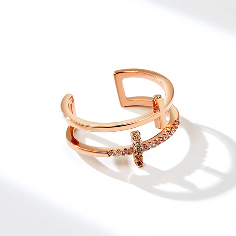 Rose Gold Double Cross Open End Ring