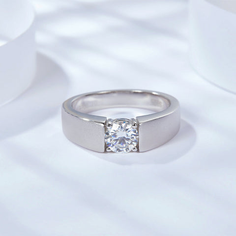 1 Carat Moissanite Frosted Simple Mens Ring