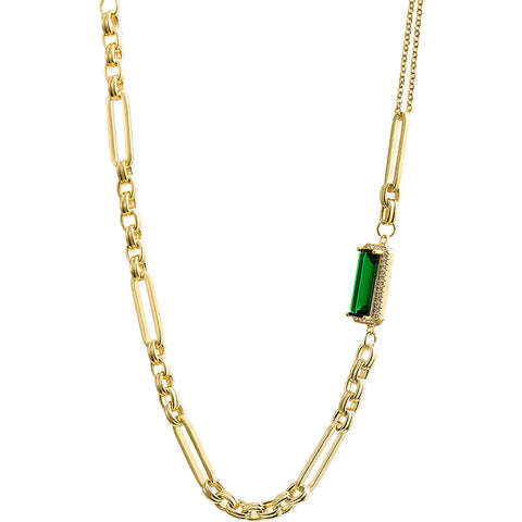 Champagne Gold Metallic Style Green Crystal Necklace