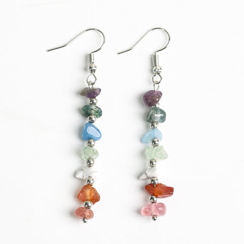 Natural Crystal Mixed Colorful Crushed Stone Earrings