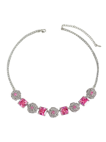 Pink Zirconia Camellia Necklace