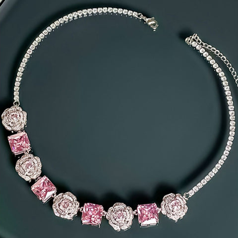 Pink Zirconia Camellia Necklace