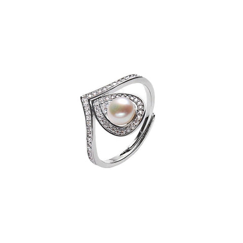 Silver and white pearl opening ring