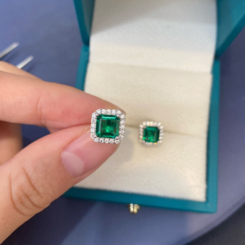 Cultivated Emerald Pagoda Cut 6x6mm Stud Earrings