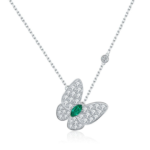 Butterfly Horse Eye Cultured Emerald Micro Set Moissanite Necklace