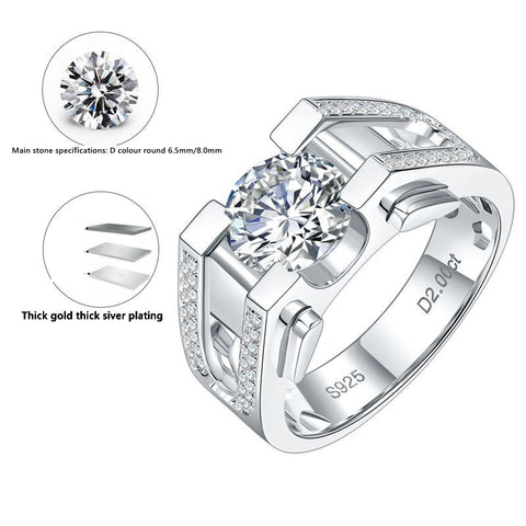 2 Carat Moissanite Deluxe Fine Men's Ring