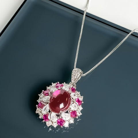 Pink French Zirconia Pendant Necklace