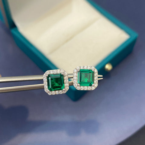 Cultivated Emerald Pagoda Cut 6x6mm Stud Earrings