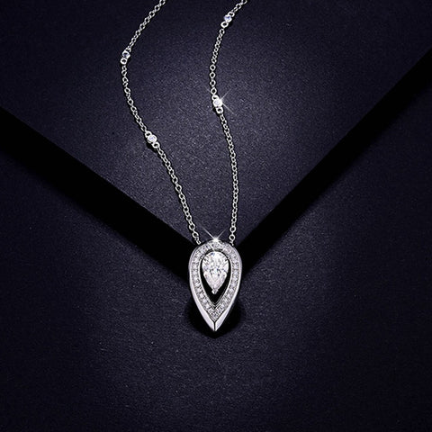 1.5Ct Moissanite Teardrop 6x9mm Pendant Necklace S925 Silver Plated 18K White Gold