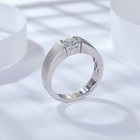 1 Carat Moissanite Frosted Simple Mens Ring