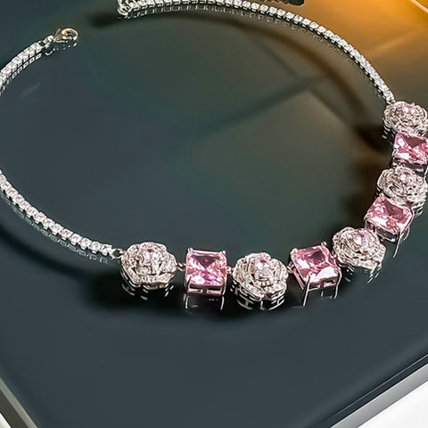 Pink Zirconia Camellia Necklace