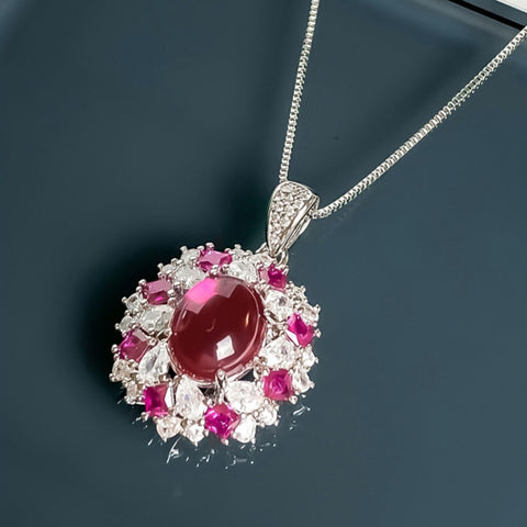 Pink French Zirconia Pendant Necklace