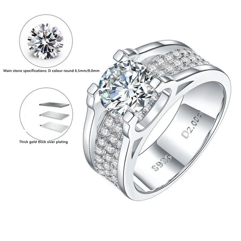 D colour 2 carat moissanite luxury full diamond men's ring