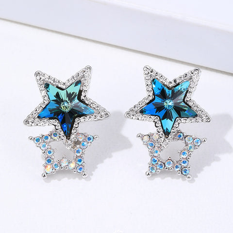 Blue Pentagram Star Crystal Earrings